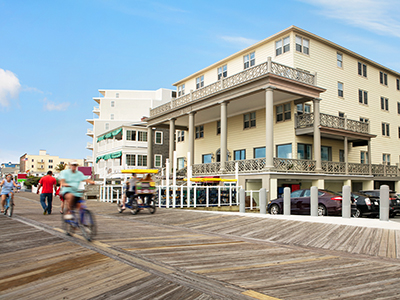 Corner room has great views of the boardwalk and beach.