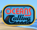 oceans calling music festival logo over an image of the ocean city beach