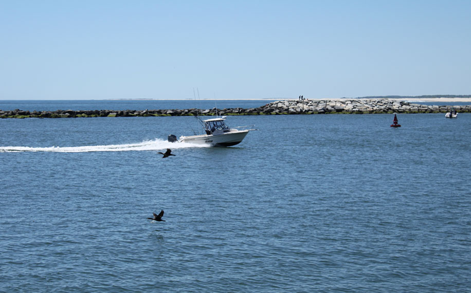 A scenic view of the inlet and Assateague Island.