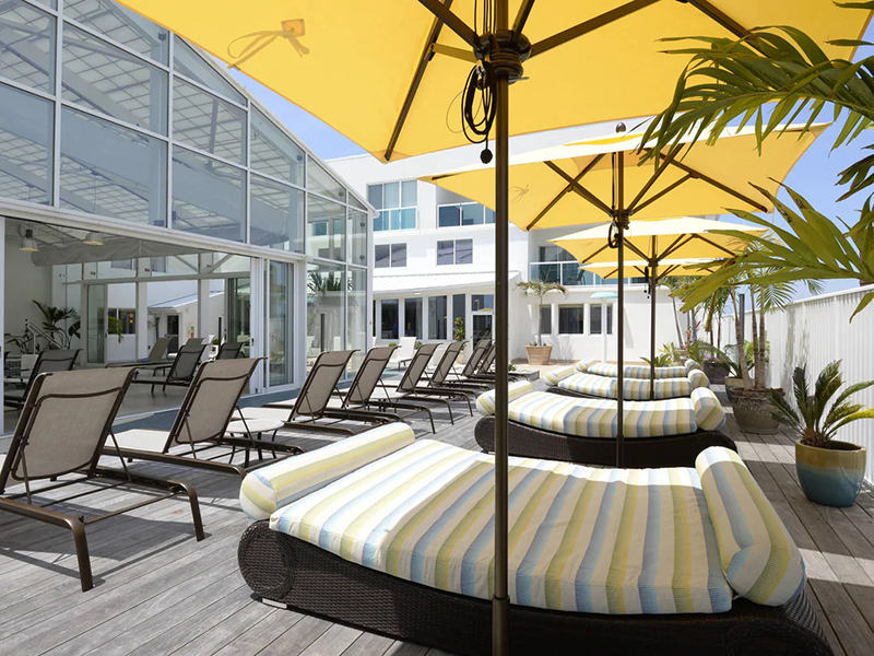The unique courtyard sundeck is your vacation oasis
